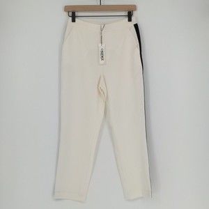 L'AGENCE‎ White Black Velvet Racing Stripe Straight Leg Pant Size 2